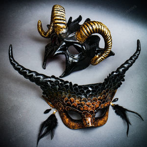 Halloween Devil Long Horn Brown Mask Demon Ram Horn Couple Masquerade Party Mask